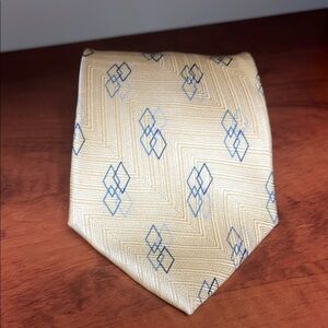 Elegant Beige and Blue Geometric Tie